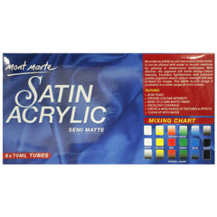 Mont Marte Satin Acrylic Paint Set - Primary Colours 6pc x 75ml - PMSS0001