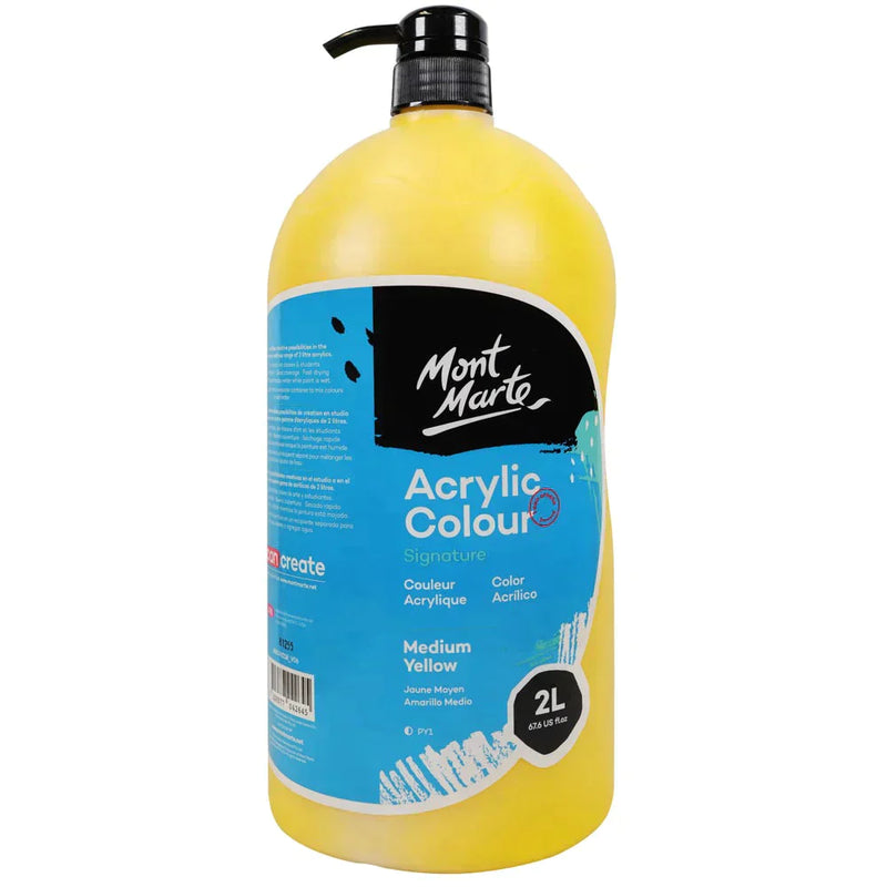 Mont Marte Signature Acrylic Paint Pump Bottle 2L - Medium Yellow MSCH2218