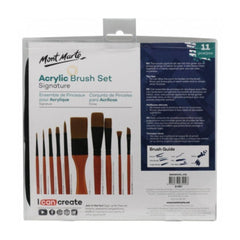 Mont Marte Signature Paint Brush Set BMHS0030 - Acrylic Taklon Bristle In Wallet 11pc