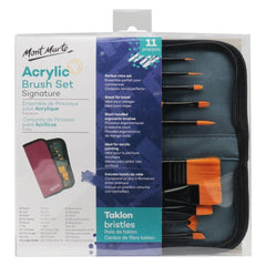 Mont Marte Signature Paint Brush Set BMHS0030 - Acrylic Taklon Bristle In Wallet 11pc