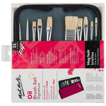 Mont Marte Signature Paint Brush Set BMHS0031- Oil Hog Bristle In Wallet 11pc