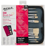 Mont Marte Signature Paint Brush Set BMHS0031- Oil Hog Bristle In Wallet 11pc