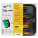 Mont Marte Signature Paint Brush Set BMHS0032- Watercolour Mixed Bristle In Wallet 11pc