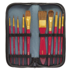 Mont Marte Signature Paint Brush Set BMHS0032- Watercolour Mixed Bristle In Wallet 11pc