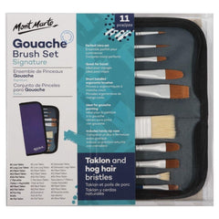 Mont Marte Signature Paint Brush Set BMHS0037 - Gouache Mixed Bristle In Wallet 11pc