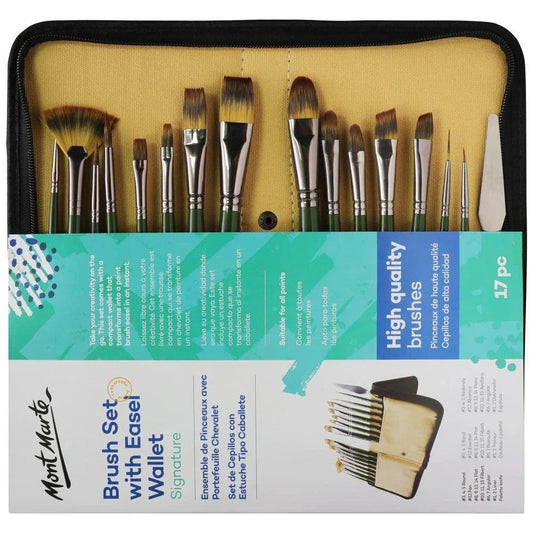 Mont Marte Signature Paint Brush Set BMHS0044 - Artist Brushes In Easel Wallet 17pc