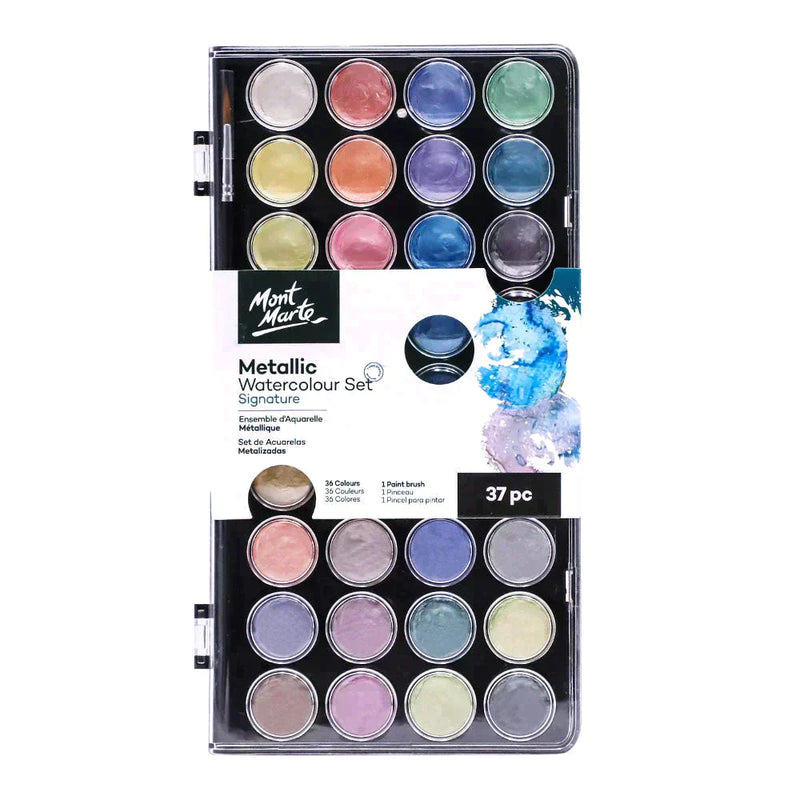 Mont Marte Signature Paint Set - Metallic Watercolour Cake 37pc - PMHS0086