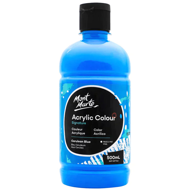 Mont Marte Studio Acrylic 500ml bottle - Cerulean Blue MSCH5013