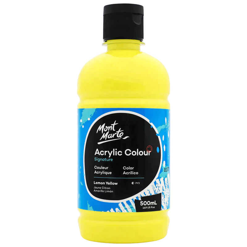 Mont Marte Studio Acrylic 500ml bottle - Lemon Yellow MSCH5002