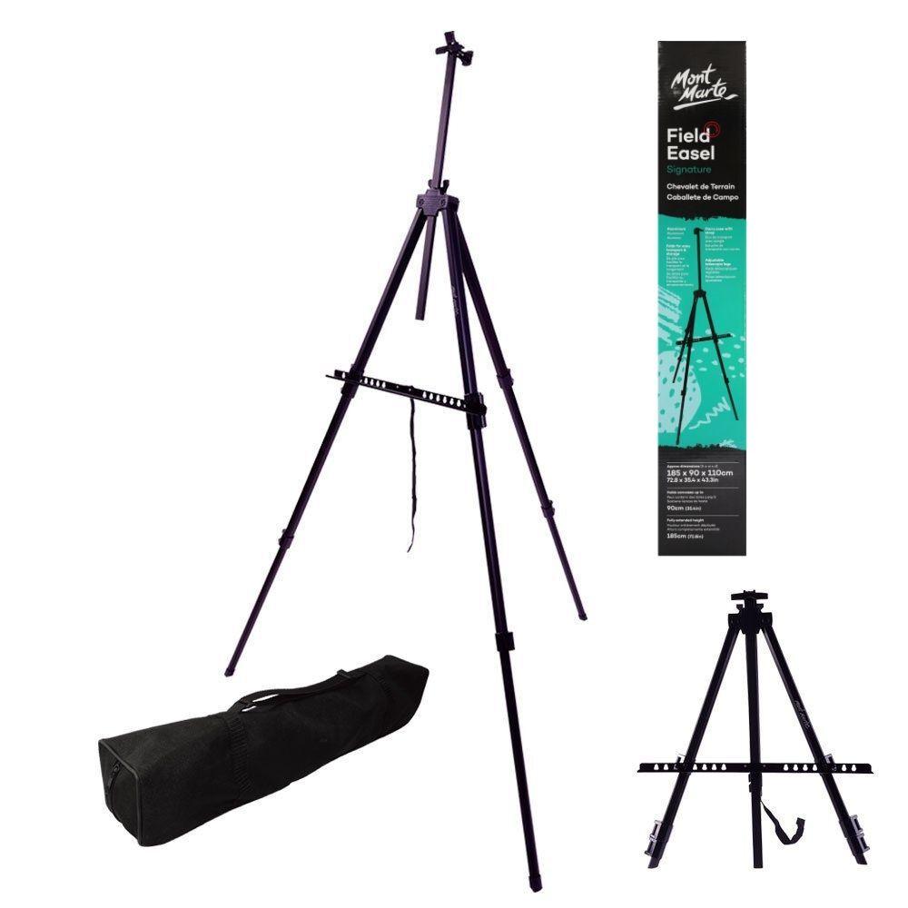 Mont Marte Tripod Easel - Portable Aluminium Field Easel Telescopic Legs w/Carry Bag Black