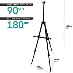 Mont Marte Tripod Easel - Portable Aluminium Field Easel Telescopic Legs w/Carry Bag Black