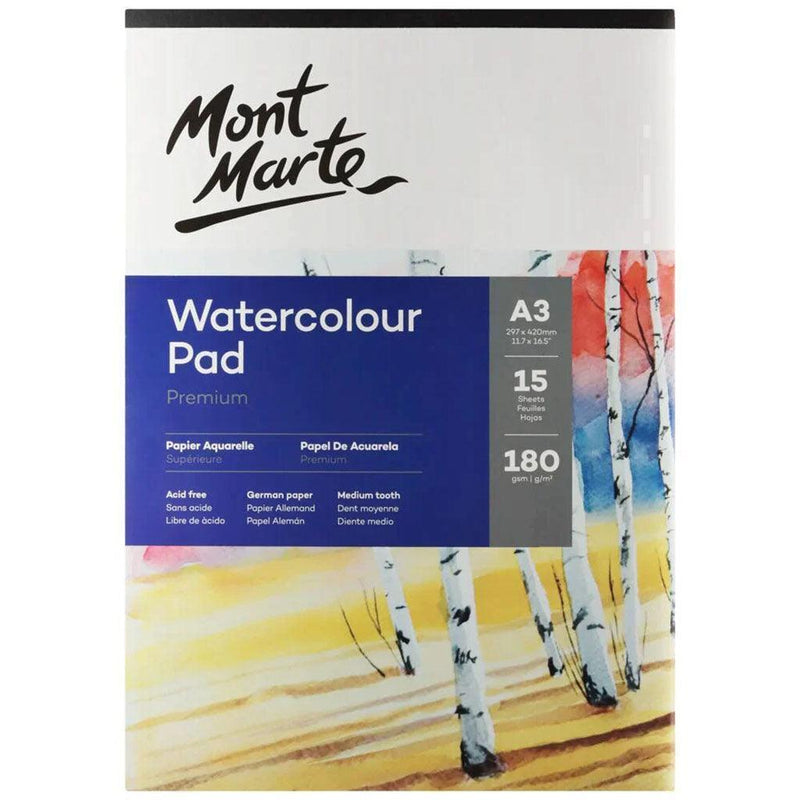 Mont Marte Watercolour Pad German Paper A3 180gsm 15 Sheet - MSB0062