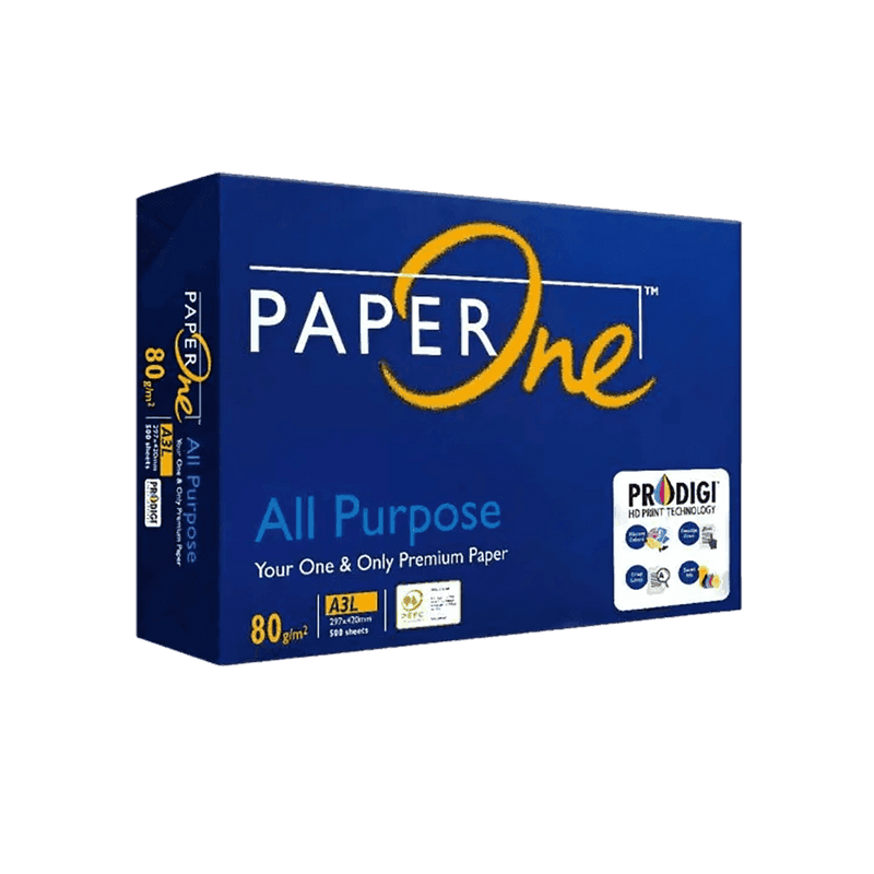 PAPERONE ALL PURPOSE, PRINTING / PHOTO COPY PAPER, A3 80GSM, WHITE, 500 PAGES IN A REAM