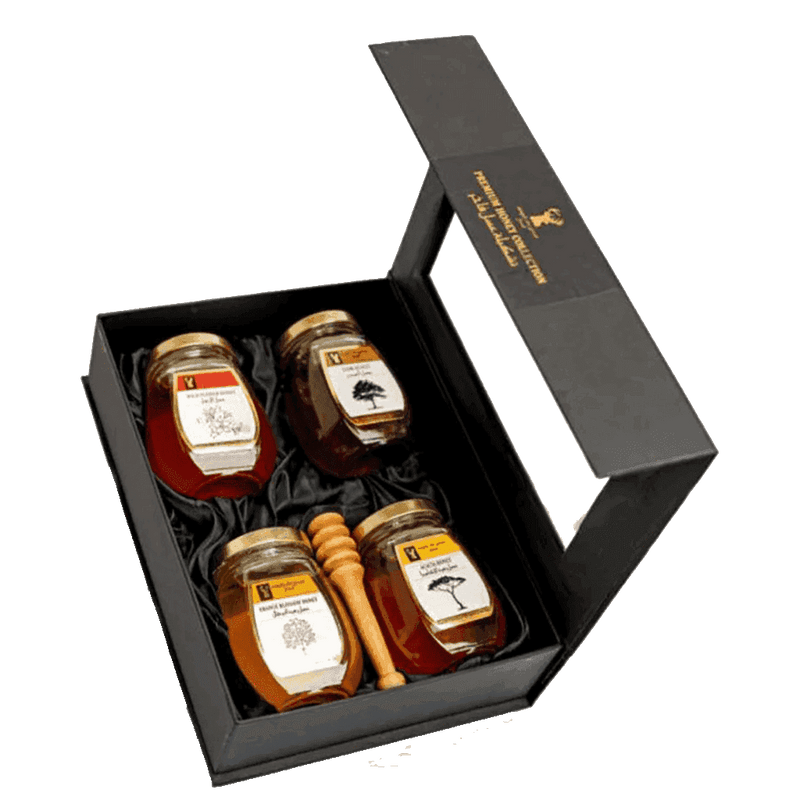 Premium Raw Honey Gift Set : 4 Jars of 250g each | مجموعة هدايا عسل خام فاخرة: 4 عبوات سعة كل منها 250 جم