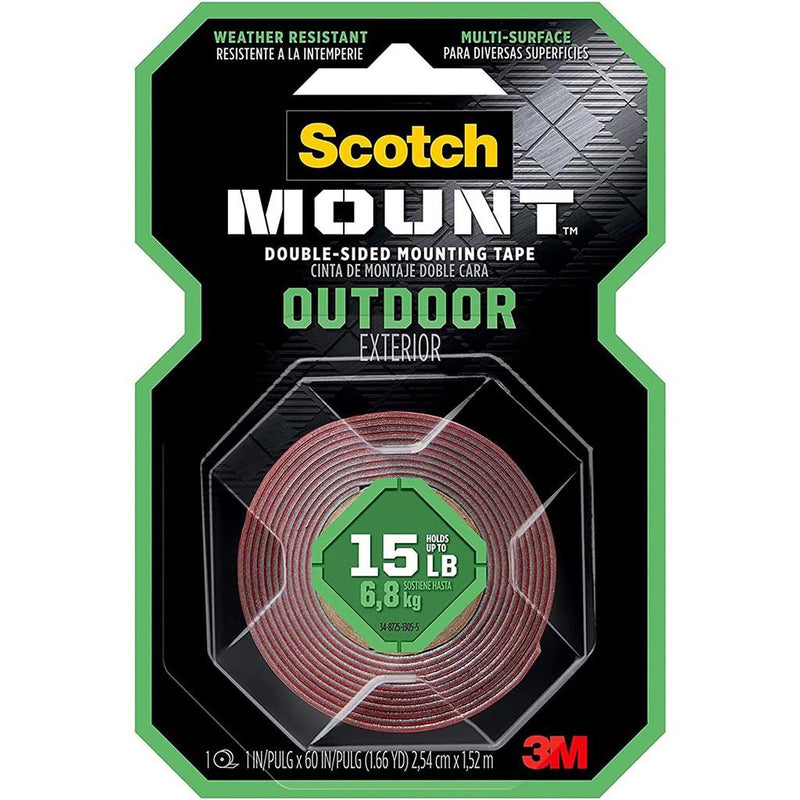 Scotch-Mount Outdoor Double-Sided Mounting Tape 411H, Black Color, 1 In X 60 In (2,54Cm X 1,52M), 1 Roll/Pack