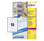 SELF ADHESIVE CLEAR ADDRESS MAILING LABELS L7562-25, 99.1 X 34 MM, 16 LABELS PER SHEET, 25 SHEETS IN A PACK