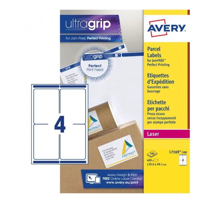 SELF ADHESIVE PARCEL SHIPPING LABELS L7169-100, 139 X 99.1 MM, BLOCK OUT TECHNOLOGY, 4 LABELS PER SHEET, 100 SHEETS IN A PACK