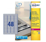 SILVER HEAVYDUTY LABELS L6009-20, 45.7 X 21.2 MM, 48 LABELS PER SHEET, 20 SHEETS PER PACK, FOR B/W LASER PRINTER